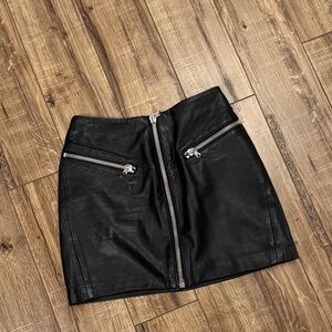 The Kooples Black Leather Mini Skirt with Silver Zippers